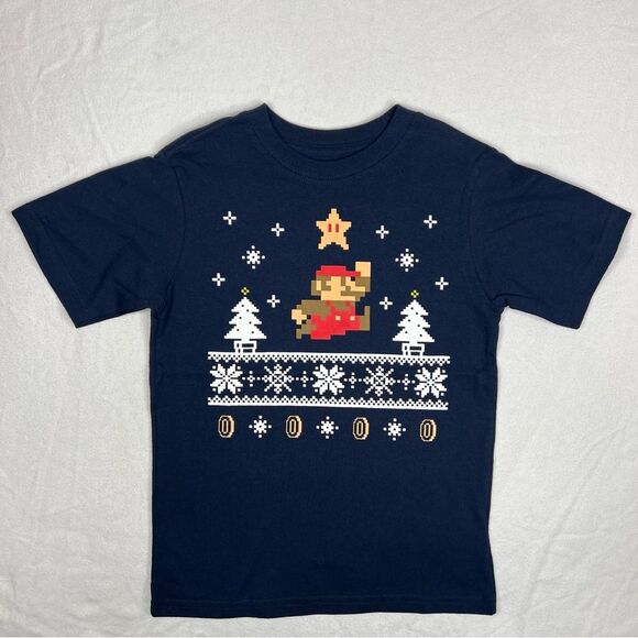 Nintendo Super Mario Christmas Star Pixel Graphic Tee Size Small 5/6 - Picture 1 of 6